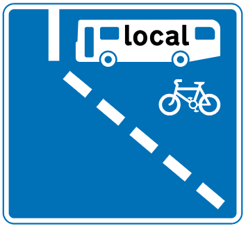 Off-side with-flow bus lane ahead that can also be used by pedal cycles