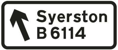 Rectangular sign at a junction, indicating a non-primary route
