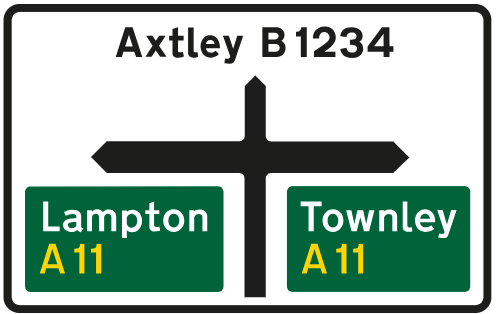 Sign on a non-primary route indicating a primary route