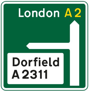 Sign on a primary route indicating a non-primary route