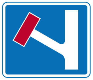 No through road for vehicular traffic in the direction indicated from junction ahead
