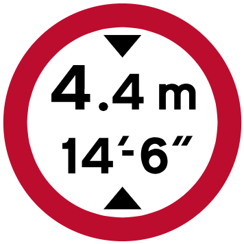 No vehicles over the height shown may pass the sign (height shown in metric and imperial units)